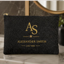 Luxury Black Leather Gold Monogram Business Brand