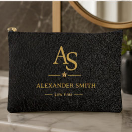 Luxury Black Leather Gold Monogram Business Brand アクセサリーポーチ