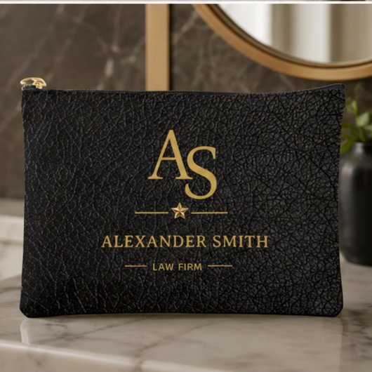 Luxury Black Leather Gold Monogram Business Brand アクセサリーポーチ