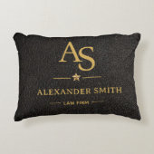 Luxury Black Leather Gold Monogram Business Brand アクセントクッション (正面)