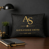 Luxury Black Leather Gold Monogram Business Brand アクセントクッション