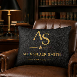 Luxury Black Leather Gold Monogram Business Brand アクセントクッション