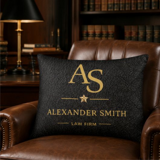 Luxury Black Leather Gold Monogram Business Brand アクセントクッション