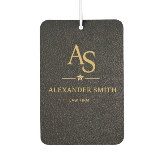Luxury Black Leather Gold Monogram Business Brand カーエアーフレッシュナー (正面)
