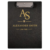 Luxury Black Leather Gold Monogram Business Brand クリップボード (正面)