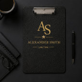 Luxury Black Leather Gold Monogram Business Brand クリップボード