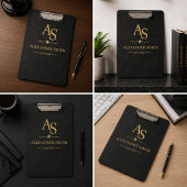 Luxury Black Leather Gold Monogram Business Brand クリップボード