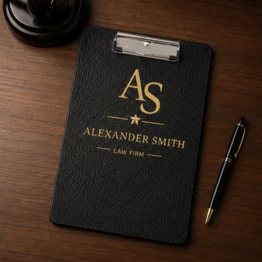 Luxury Black Leather Gold Monogram Business Brand クリップボード