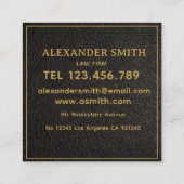 Luxury Black Leather Gold Monogram Business Brand スクエア名刺 (裏面)