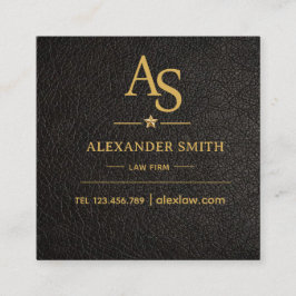 Luxury Black Leather Gold Monogram Business Brand スクエア名刺