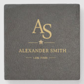 Luxury Black Leather Gold Monogram Business Brand ストーンコースター (正面)