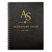 Luxury Black Leather Gold Monogram Business Brand ノートブック (正面)