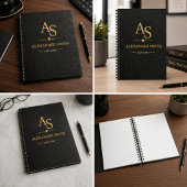 Luxury Black Leather Gold Monogram Business Brand ノートブック