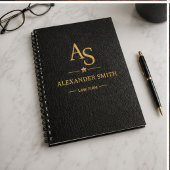 Luxury Black Leather Gold Monogram Business Brand ノートブック
