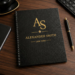 Luxury Black Leather Gold Monogram Business Brand ノートブック
