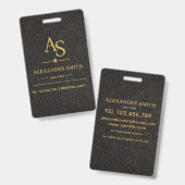 Luxury Black Leather Gold Monogram Business Brand バッジ (正面&裏面)