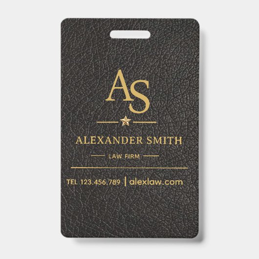 Luxury Black Leather Gold Monogram Business Brand バッジ (正面)