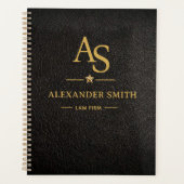 Luxury Black Leather Gold Monogram Business Brand プランナー手帳 (正面)