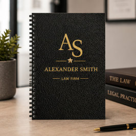 Luxury Black Leather Gold Monogram Business Brand プランナー手帳