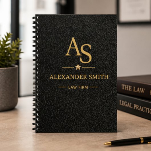 Luxury Black Leather Gold Monogram Business Brand プランナー手帳