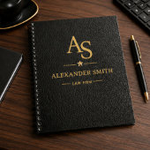 Luxury Black Leather Gold Monogram Business Brand プランナー手帳