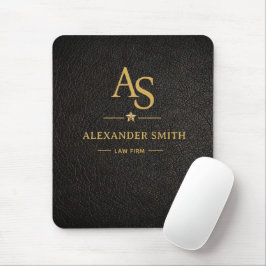 Luxury Black Leather Gold Monogram Business Brand マウスパッド