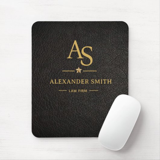 Luxury Black Leather Gold Monogram Business Brand マウスパッド (マウス)
