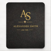 Luxury Black Leather Gold Monogram Business Brand マウスパッド (正面)