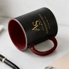 Luxury Black Leather Gold Monogram Business Brand マグカップ