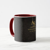 Luxury Black Leather Gold Monogram Business Brand マグカップ (正面左)
