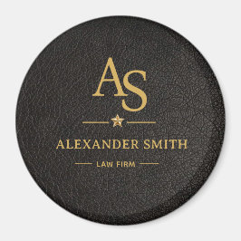 Luxury Black Leather Gold Monogram Business Brand マグネット