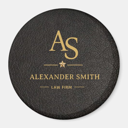 Luxury Black Leather Gold Monogram Business Brand マグネット (正面)