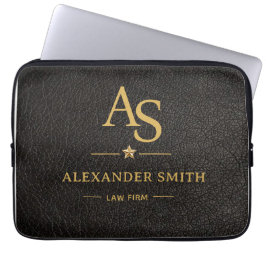 Luxury Black Leather Gold Monogram Business Brand ラップトップスリーブ