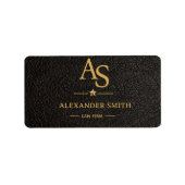 Luxury Black Leather Gold Monogram Business Brand ラベル (正面)
