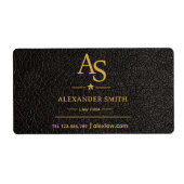 Luxury Black Leather Gold Monogram Business Brand ラベル (正面)