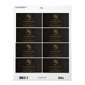 Luxury Black Leather Gold Monogram Business Brand ラベル (フルシート)
