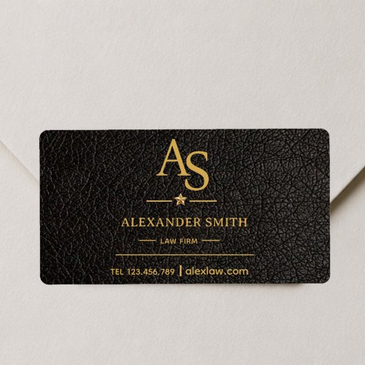 Luxury Black Leather Gold Monogram Business Brand ラベル