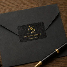 Luxury Black Leather Gold Monogram Business Brand ラベル