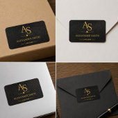Luxury Black Leather Gold Monogram Business Brand ラベル