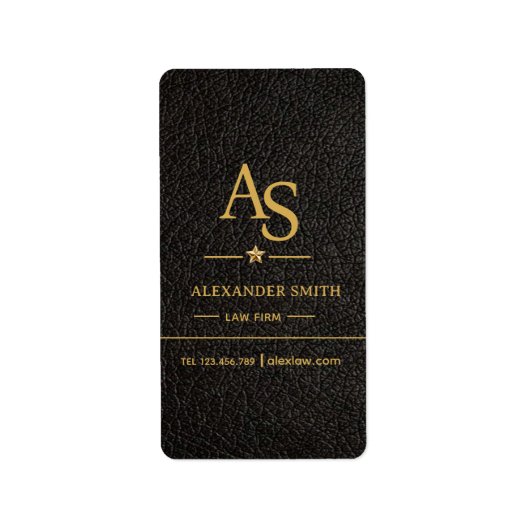 Luxury Black Leather Gold Monogram Business Brand ラベル (正面)