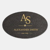 Luxury Black Leather Gold Monogram Business Brand 楕円形シール (正面)