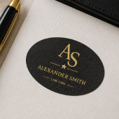 Luxury Black Leather Gold Monogram Business Brand 楕円形シール