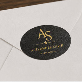 Luxury Black Leather Gold Monogram Business Brand 楕円形シール