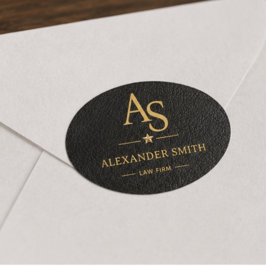 Luxury Black Leather Gold Monogram Business Brand 楕円形シール