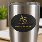 Luxury Black Leather Gold Monogram Business Brand 楕円形シール