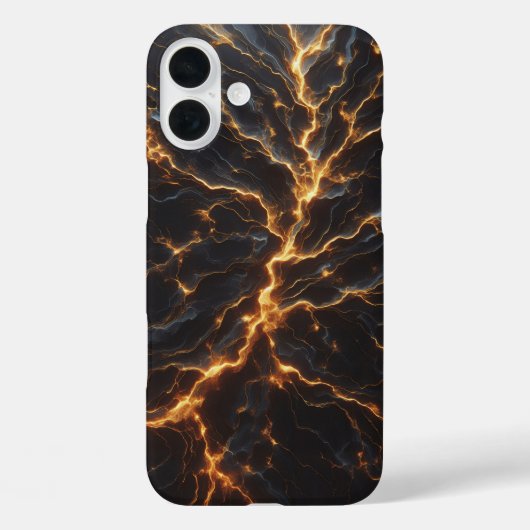 Luxury Black Marble Case Golden Electric Lightning Case-Mate iPhoneケース (裏面)