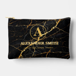 Luxury Black Marble Gold Monogram Business Brand アクセサリーポーチ