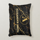 Luxury Black Marble Gold Monogram Business Brand アクセントクッション (正面(垂直))