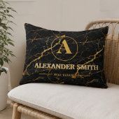 Luxury Black Marble Gold Monogram Business Brand アクセントクッション