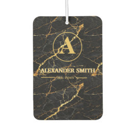 Luxury Black Marble Gold Monogram Business Brand カーエアーフレッシュナー
